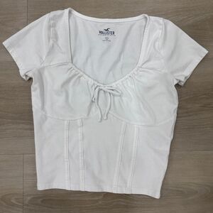 Hollister Corset Style Tie Front Shirt, White, Size Small
